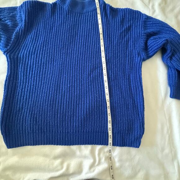 Vintage Blue Chunky Knit Sweater 3/4 sleeve M - Picture 2 of 7